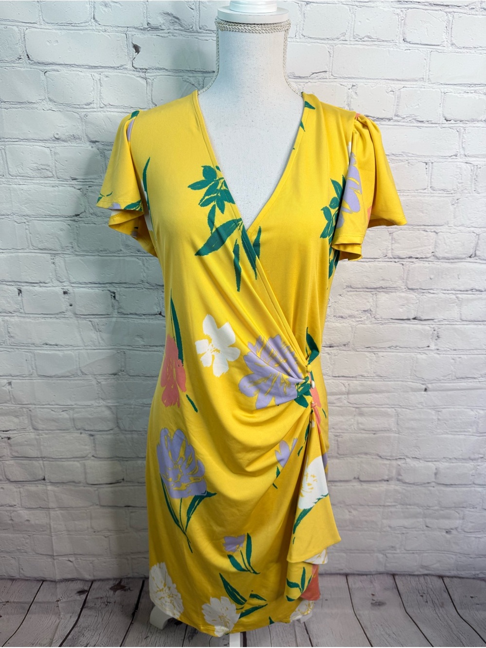 ASOS Yellow Wrap Floral Dress 6